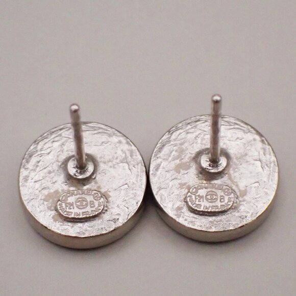 CHANEL CC Logo Rhinestone Stud Earrings F21B Silver France 36RL306 - Picture 7 of 10